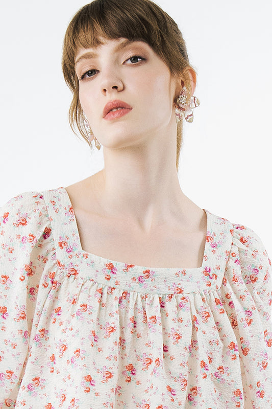GEMMA - Blusa in cotone Fleurs