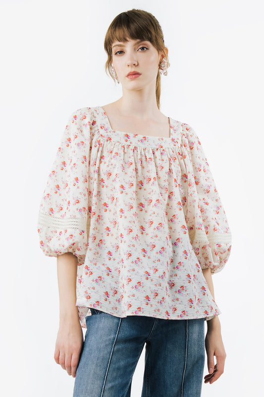 GEMMA - Blusa in cotone Fleurs