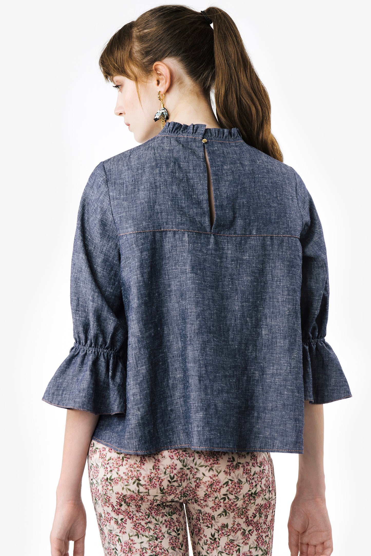 OLIMPIA - Blusa in lino effetto denim Indigo