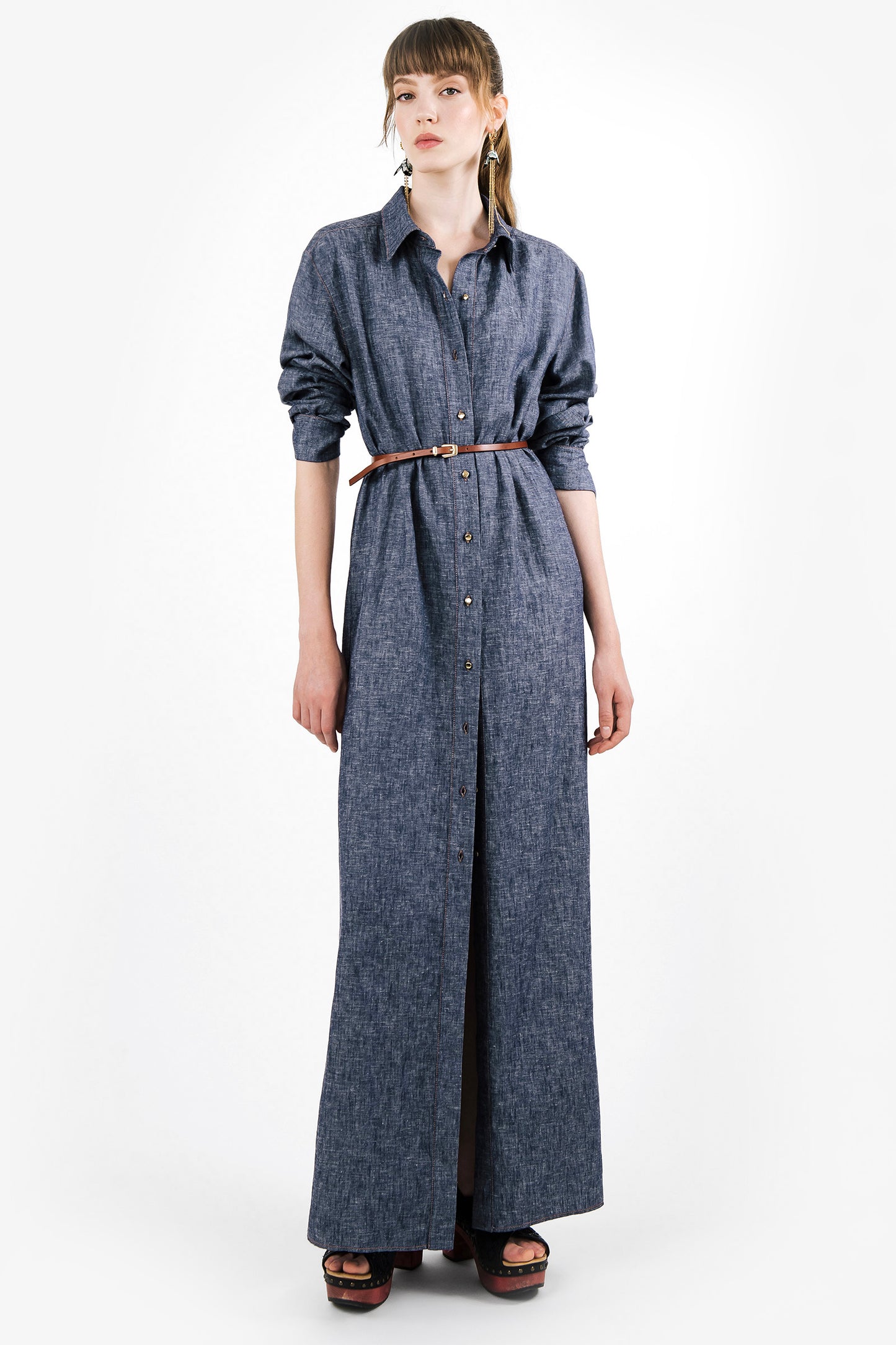 LIVIA - Denim effect linen duster Indigo