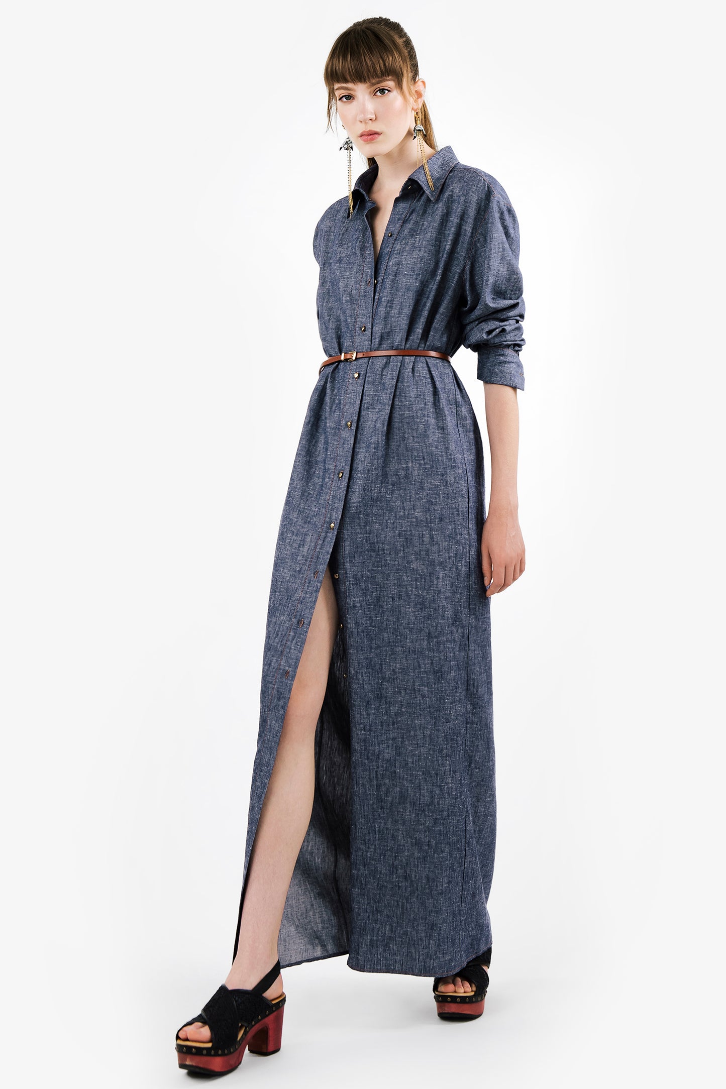 LIVIA - Denim effect linen duster Indigo