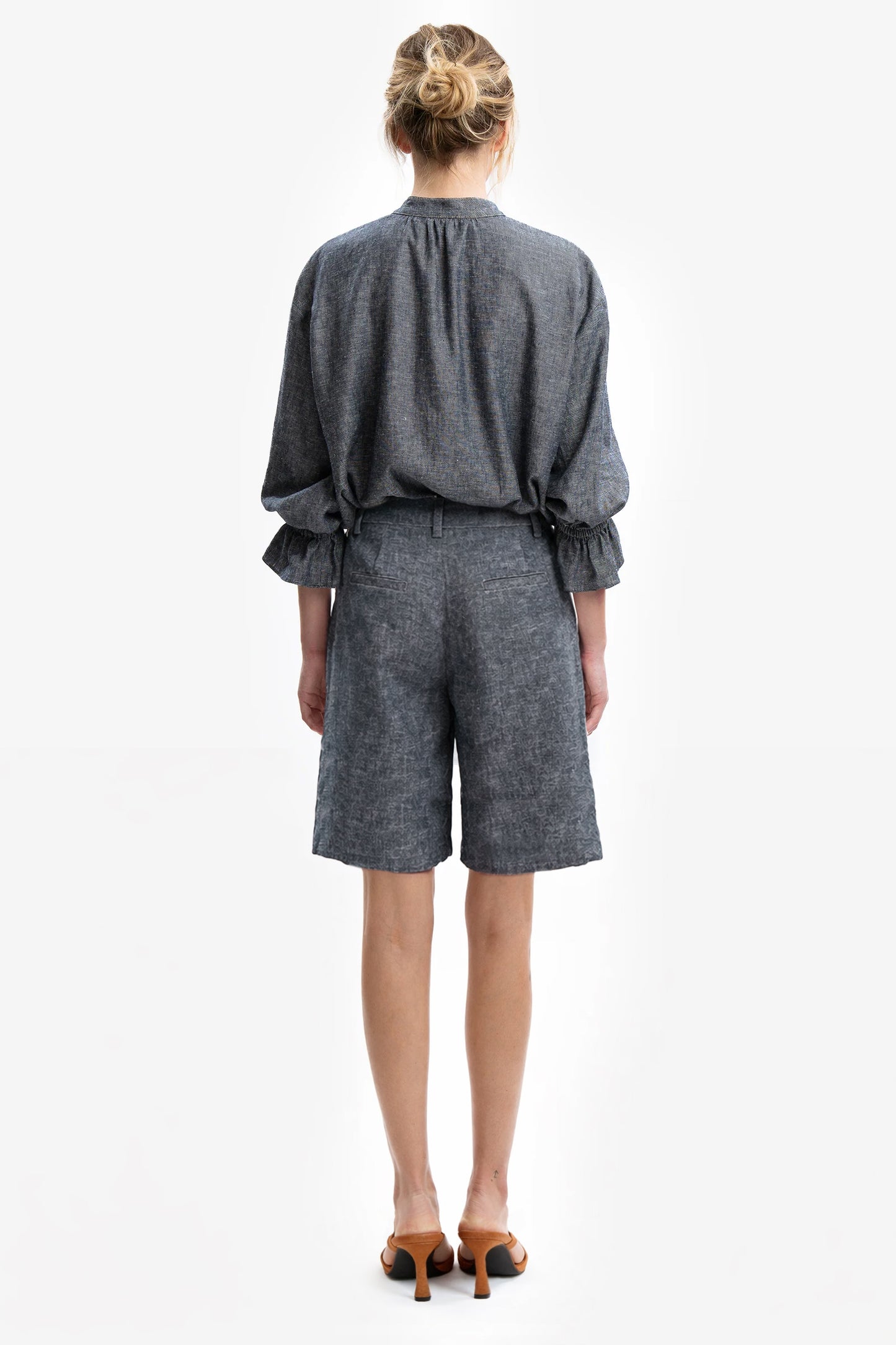 ALICE - Bermuda in lino effetto denim Azul