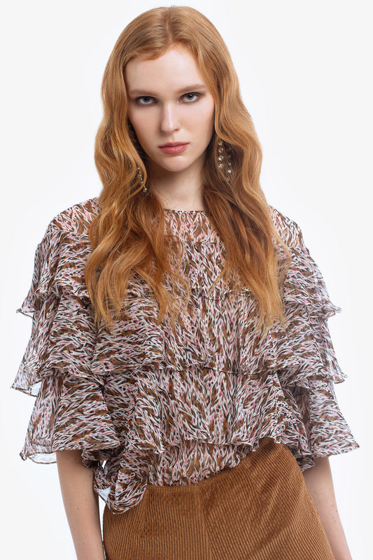 POLINA - Blusa in creponne di seta Camouflage