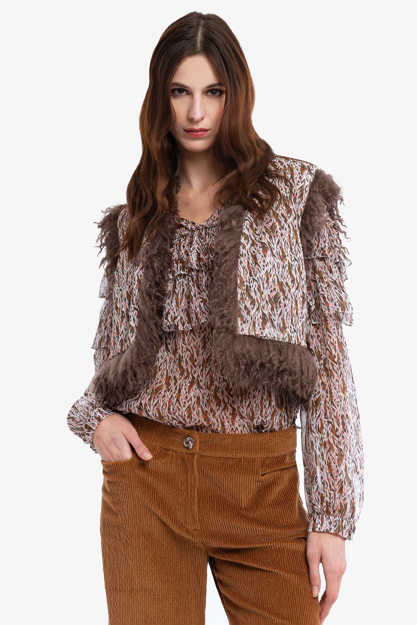 FIONA - Silk creponne blouse Camouflage