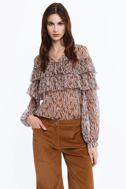 FIONA - Silk creponne blouse Camouflage