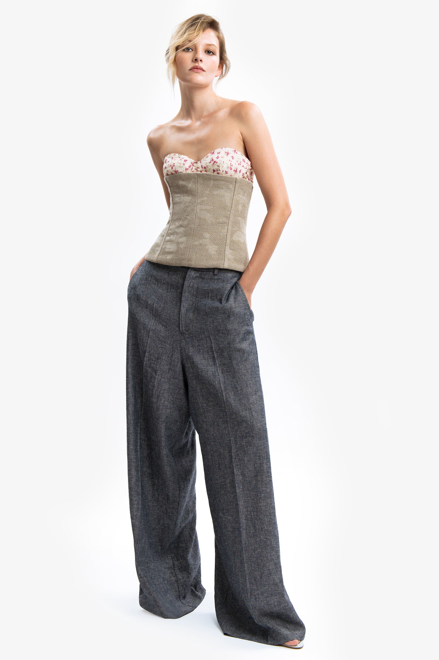 ARIA - Pantaloni baggy in lino effetto denim Azul