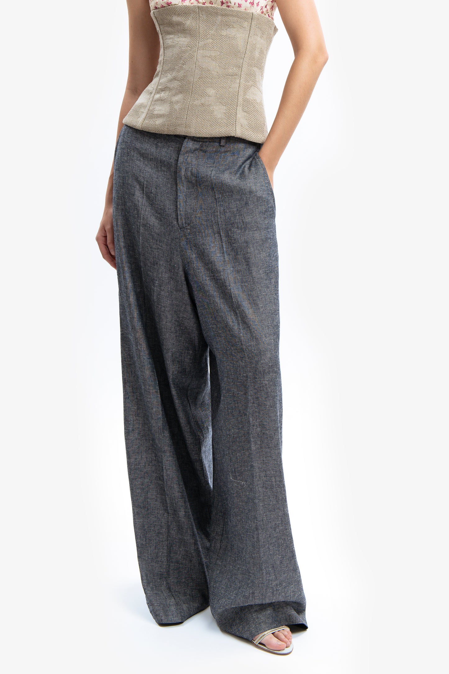 ARIA - Pantaloni baggy in lino effetto denim Azul