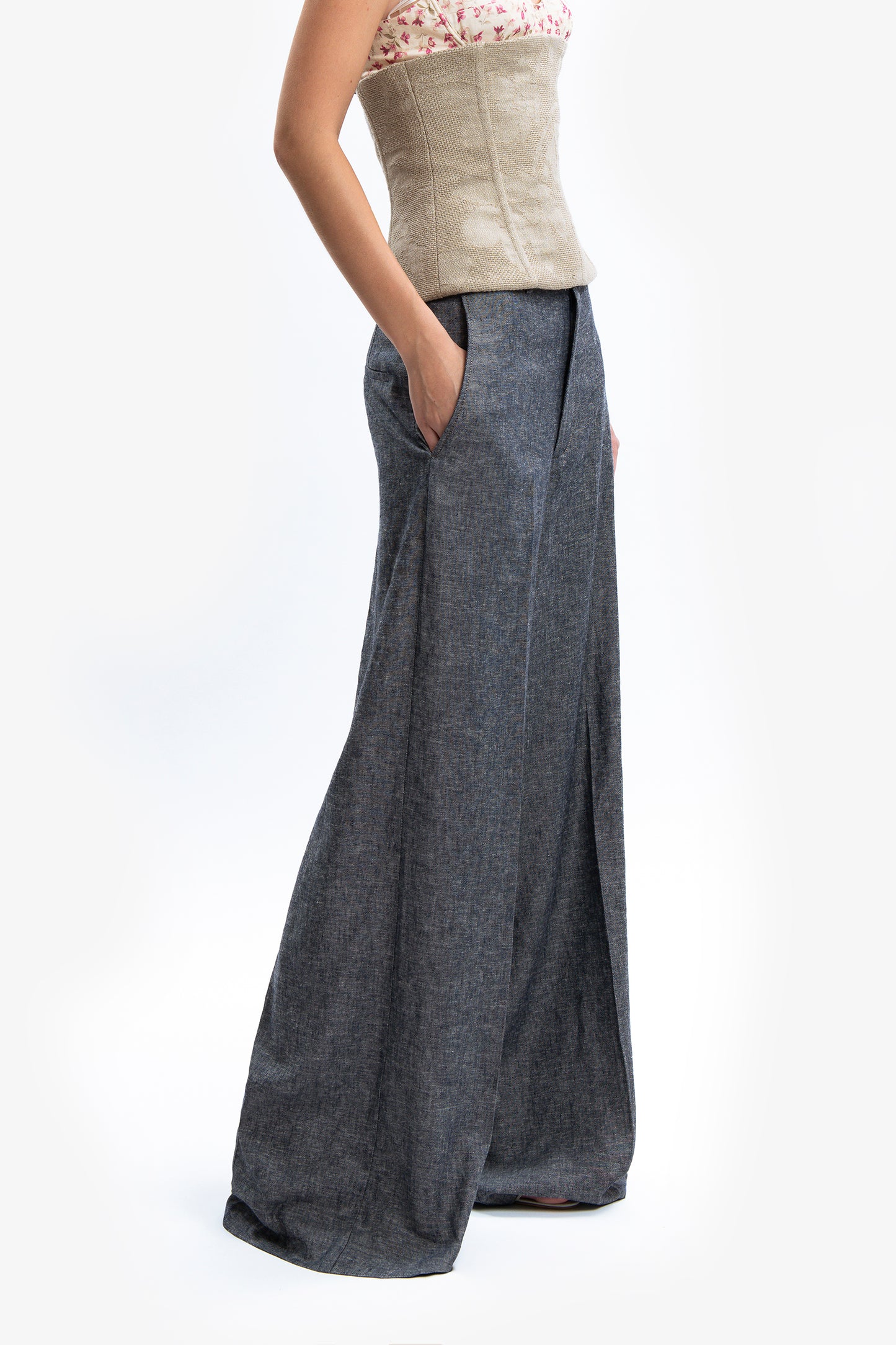 ARIA - Pantaloni baggy in lino effetto denim Azul