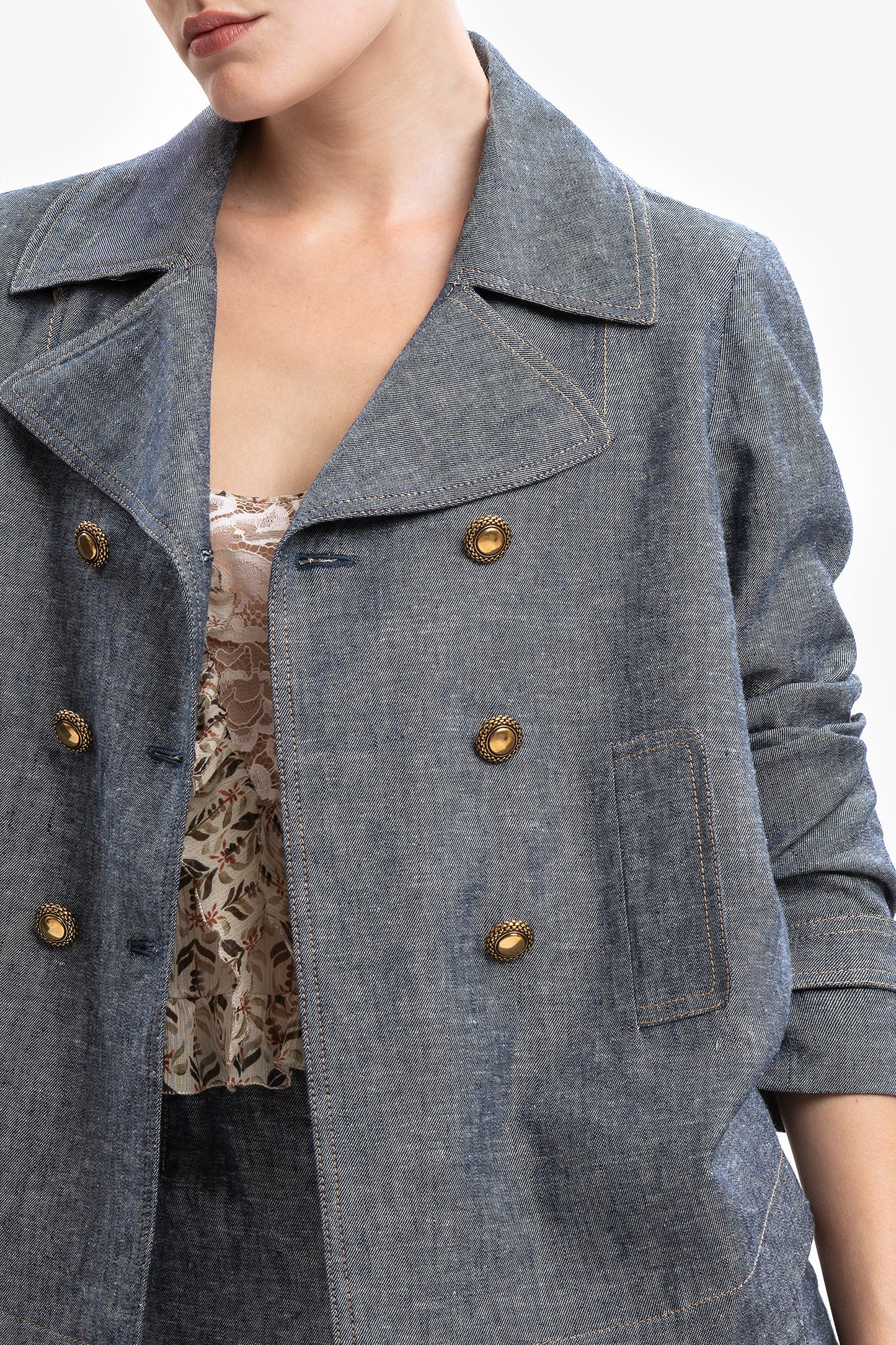 AGATA - Blazer doppiopetto in lino effetto denim Azul