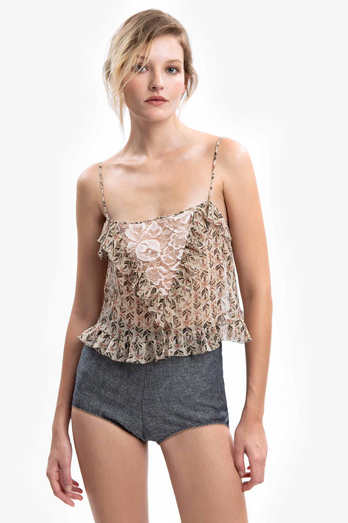 CATALINA - Culotte in lino effetto denim Azul