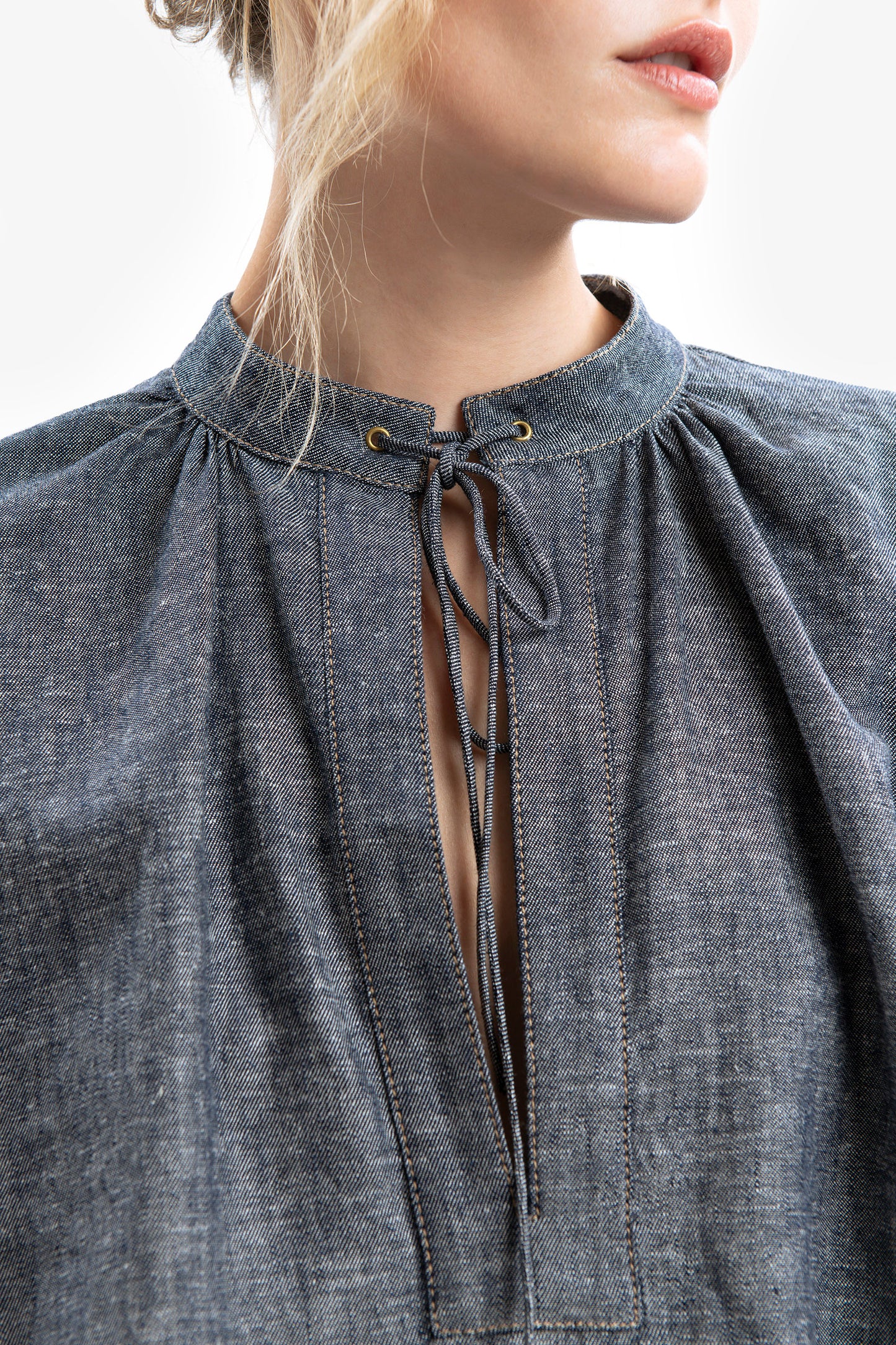 MALVA - Blusa in lino effetto denim Azul