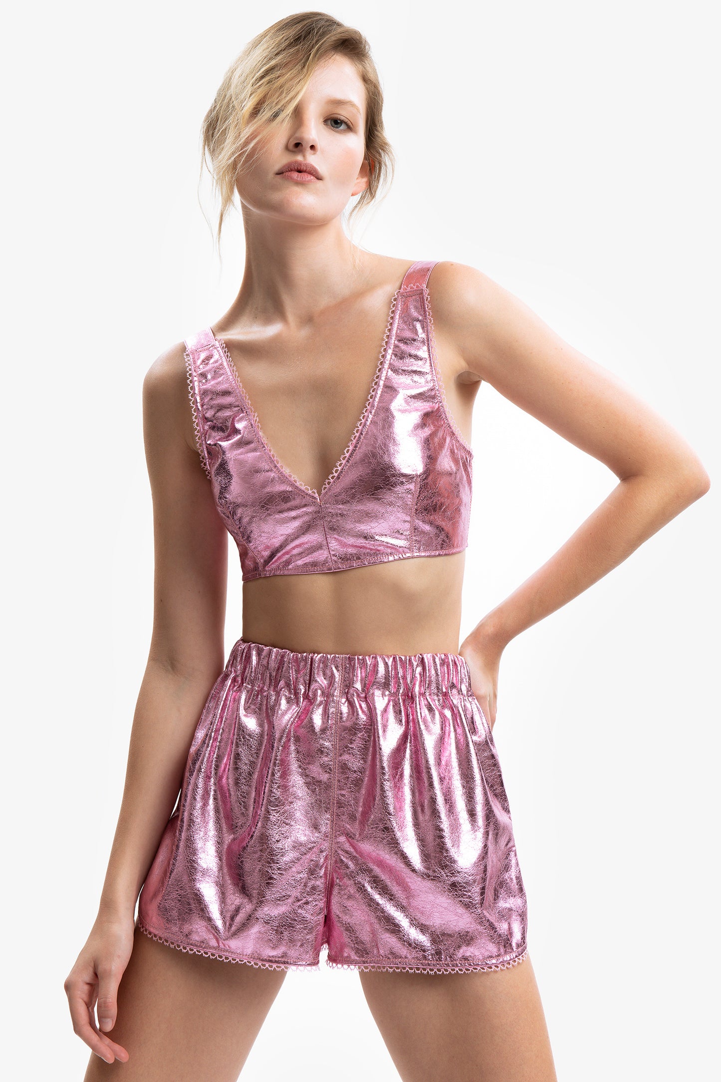 LOLITA - Shorts in laminato craquelé effetto Metal