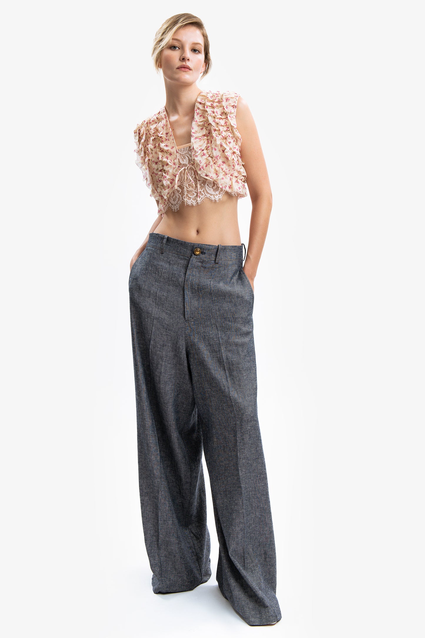 GISELLE - Gilet crop in ramiè Magnolia