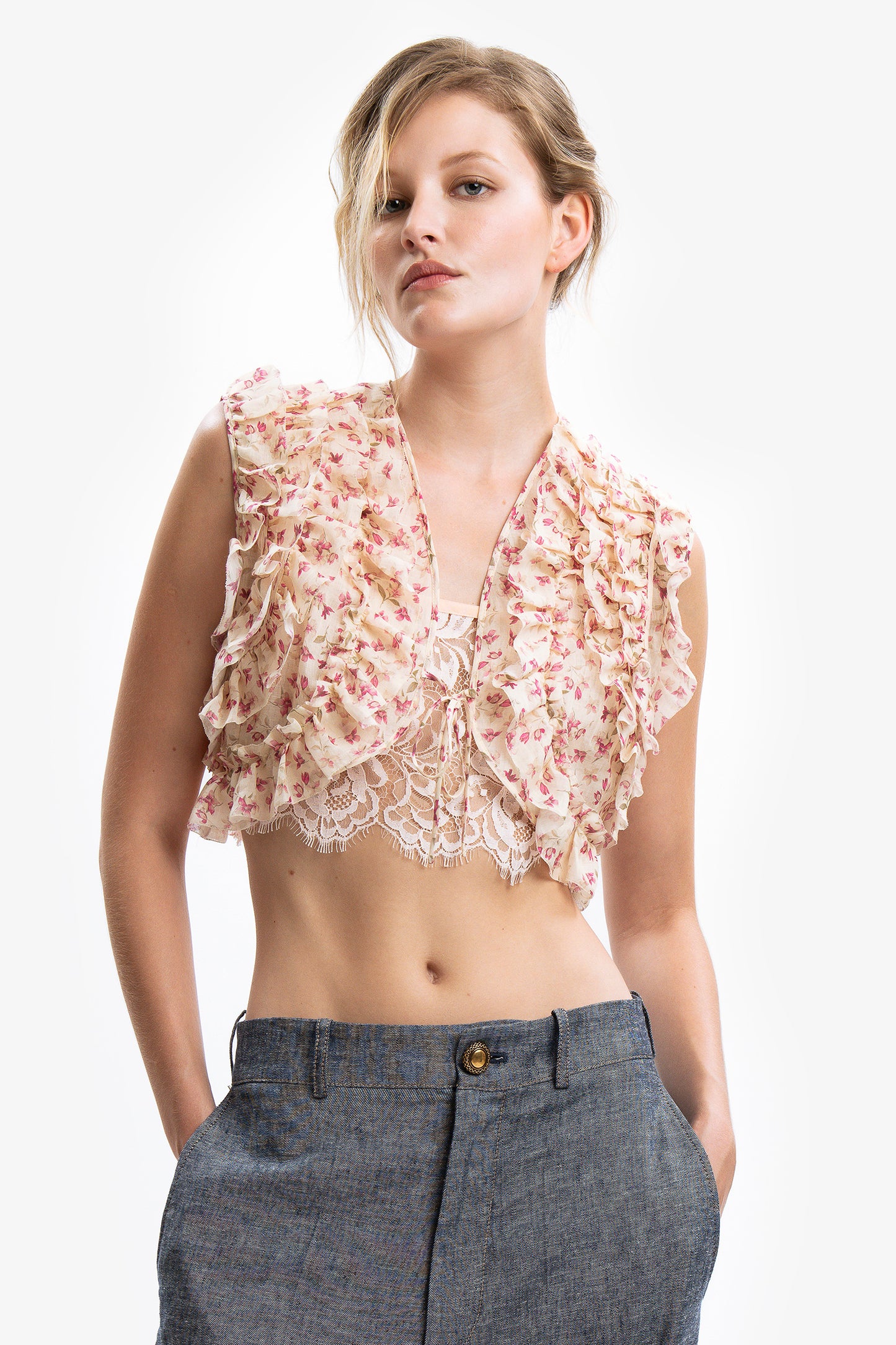 GISELLE - Gilet crop in ramiè Magnolia