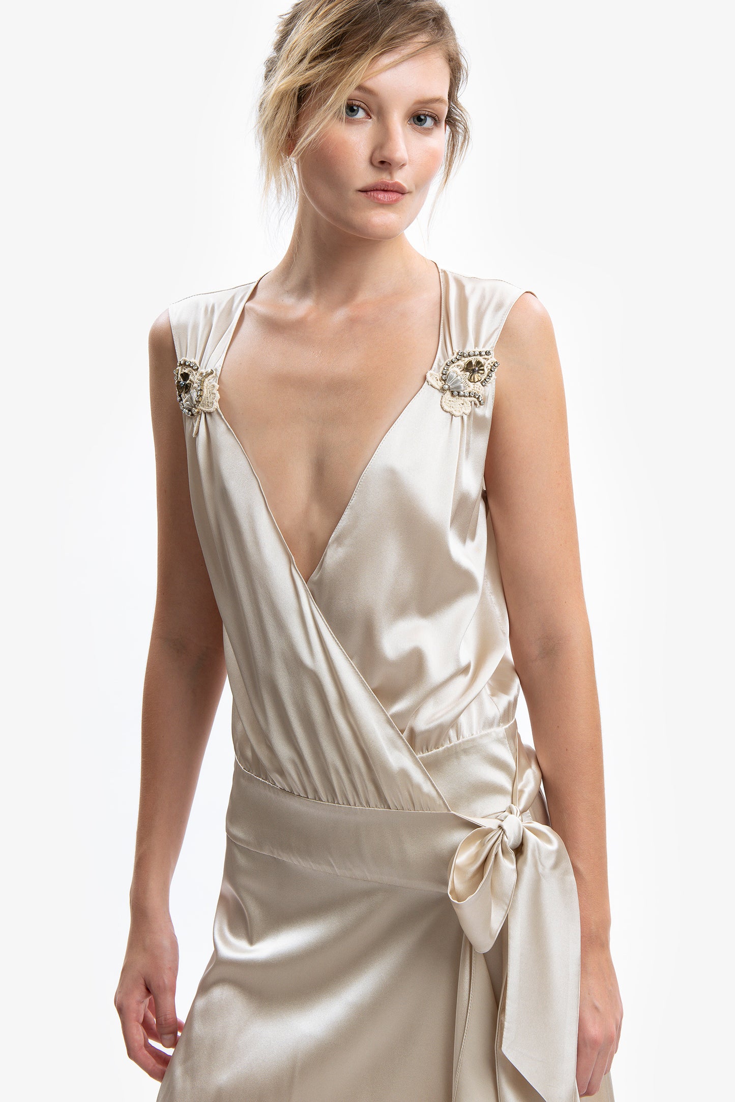 BRIGITTE - Abito midi in raso di seta Ninfea