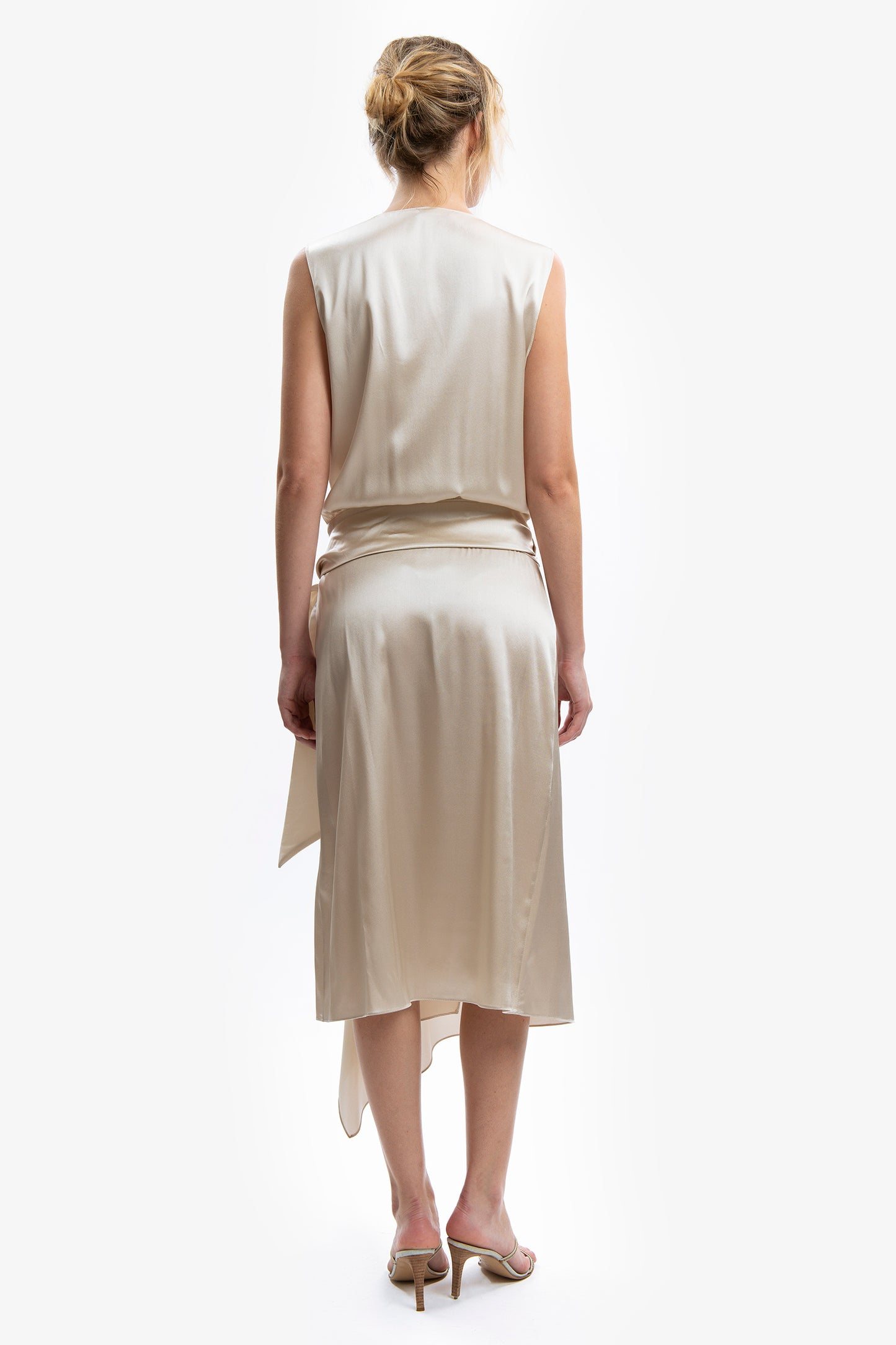 BRIGITTE - Abito midi in raso di seta Ninfea