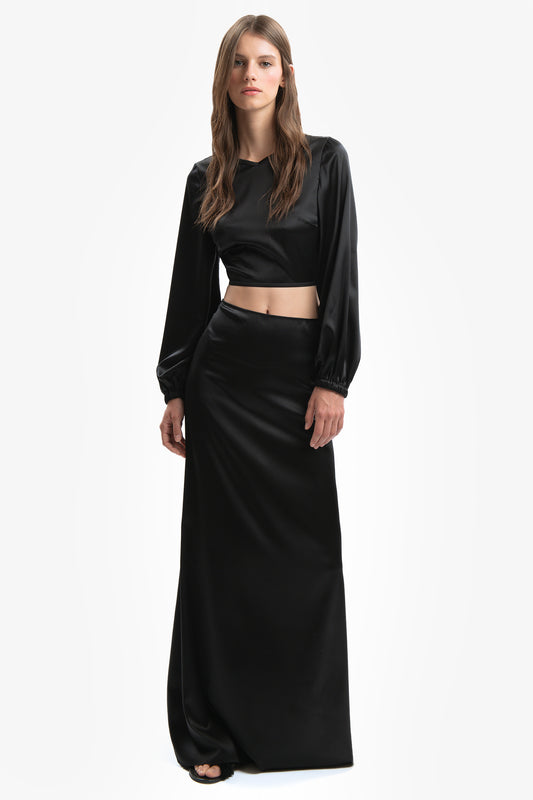 ALLEGRA - Blusa crop in raso di seta Ninfea