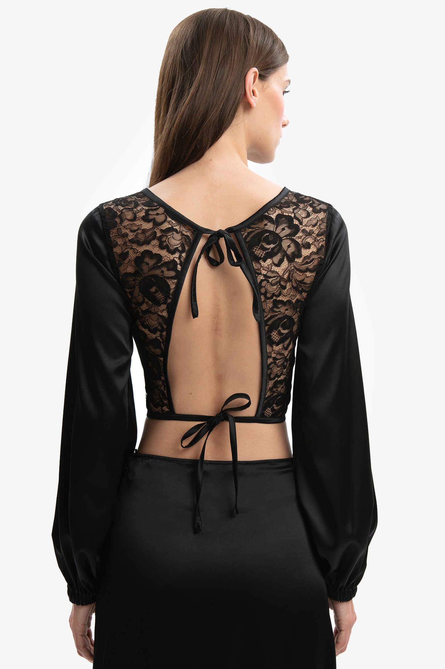 ALLEGRA - Blusa crop in raso di seta Ninfea