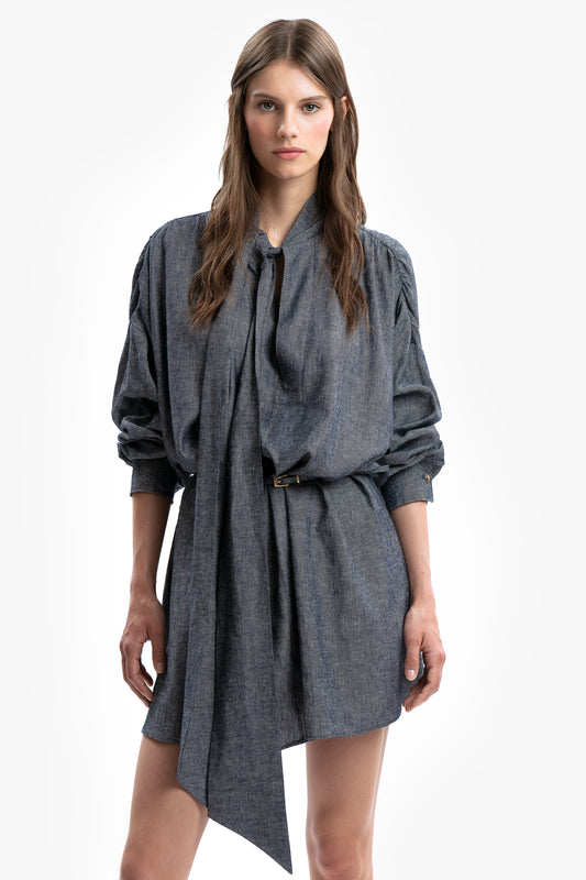 IDA - Abito chemisier in lino effetto denim Azul