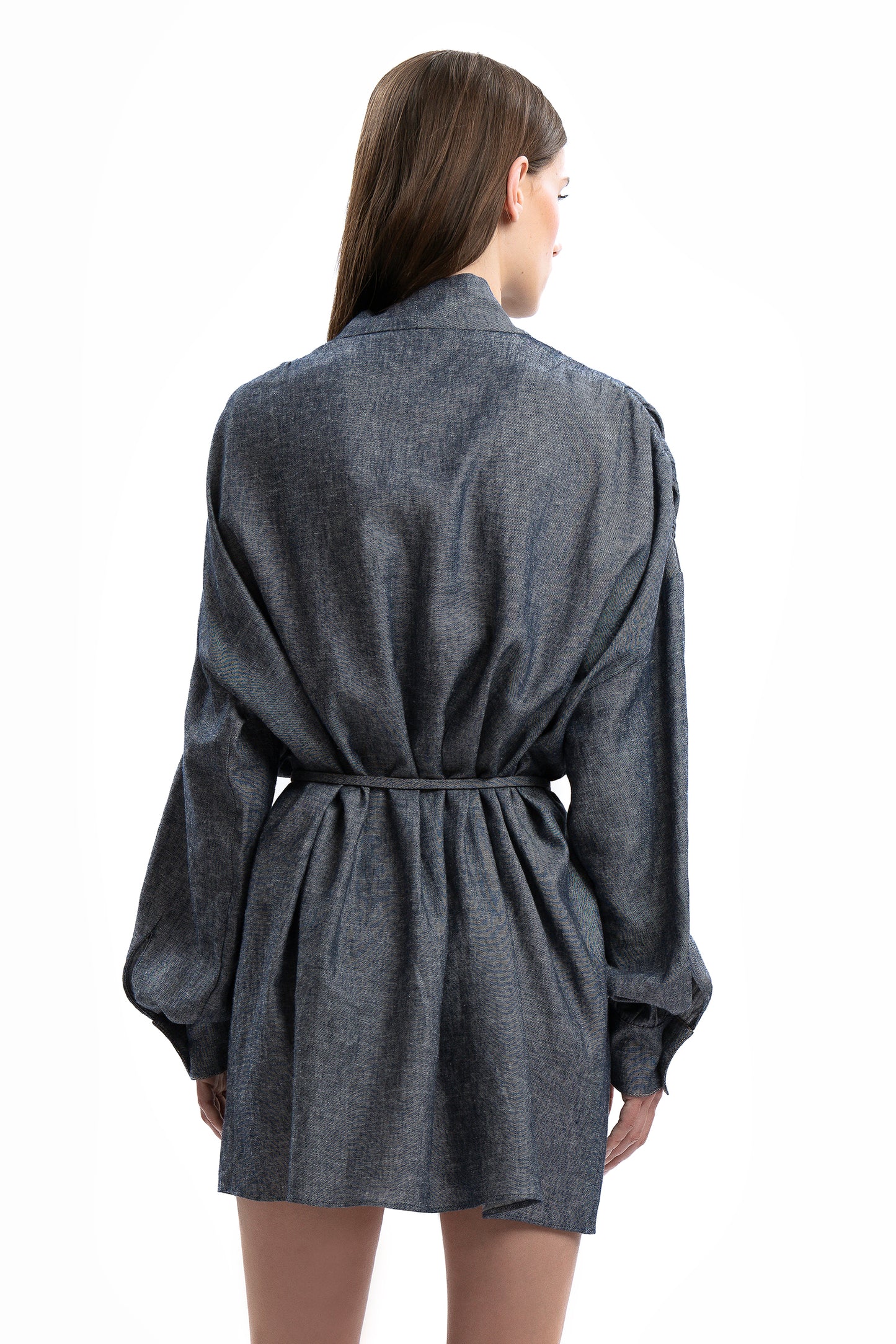 IDA - Abito chemisier in lino effetto denim Azul