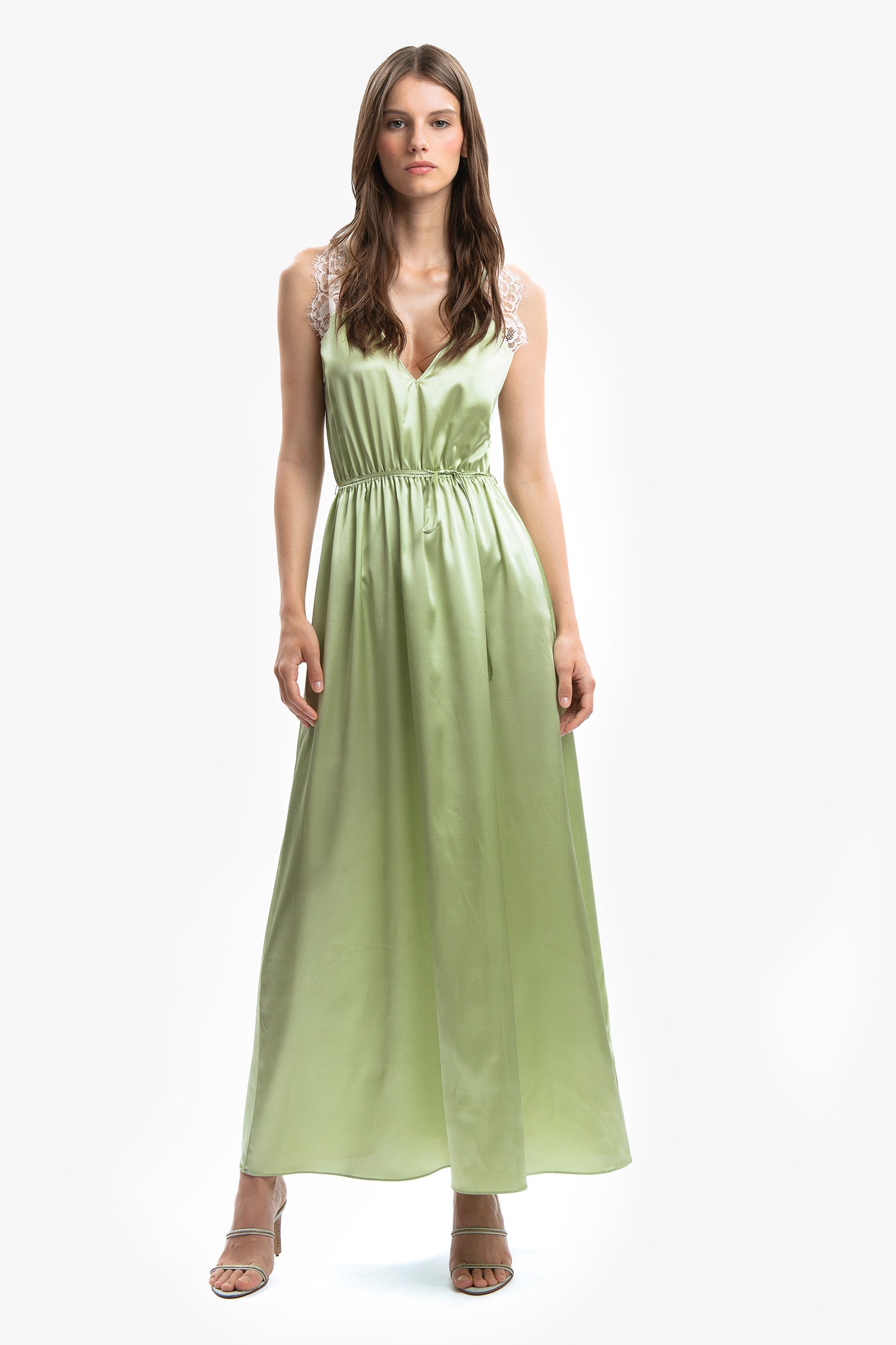 GUENDA - Abito in raso di seta Ninfea