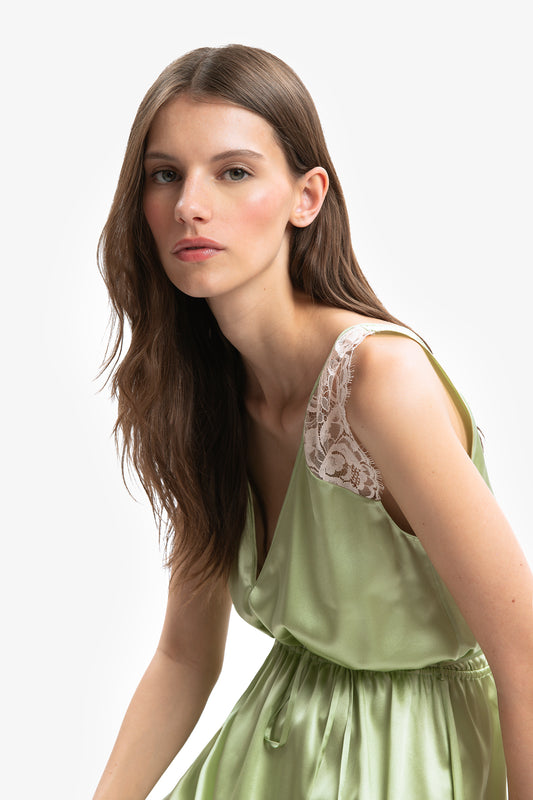 GUENDA - Abito in raso di seta Ninfea