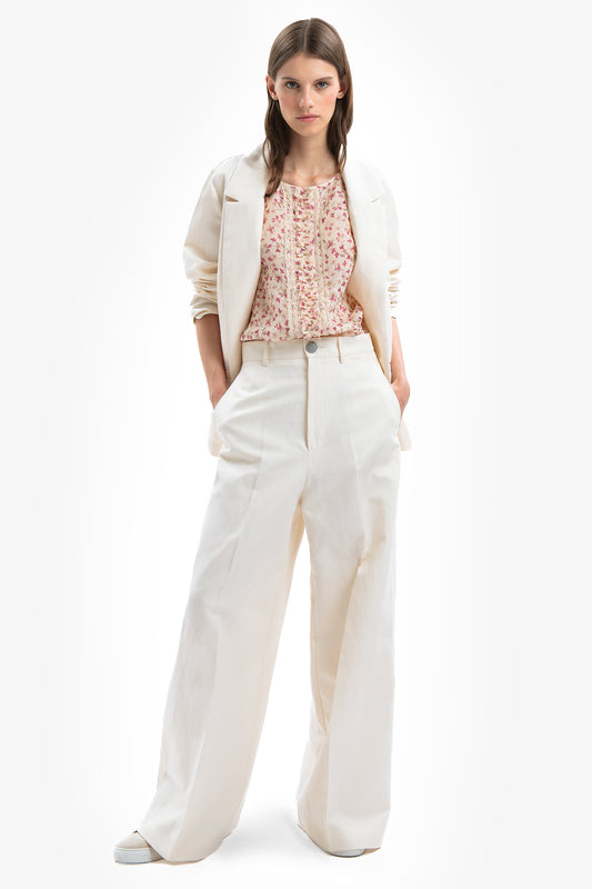 DONNA - Pantaloni palazzo in cotone lino Blanca