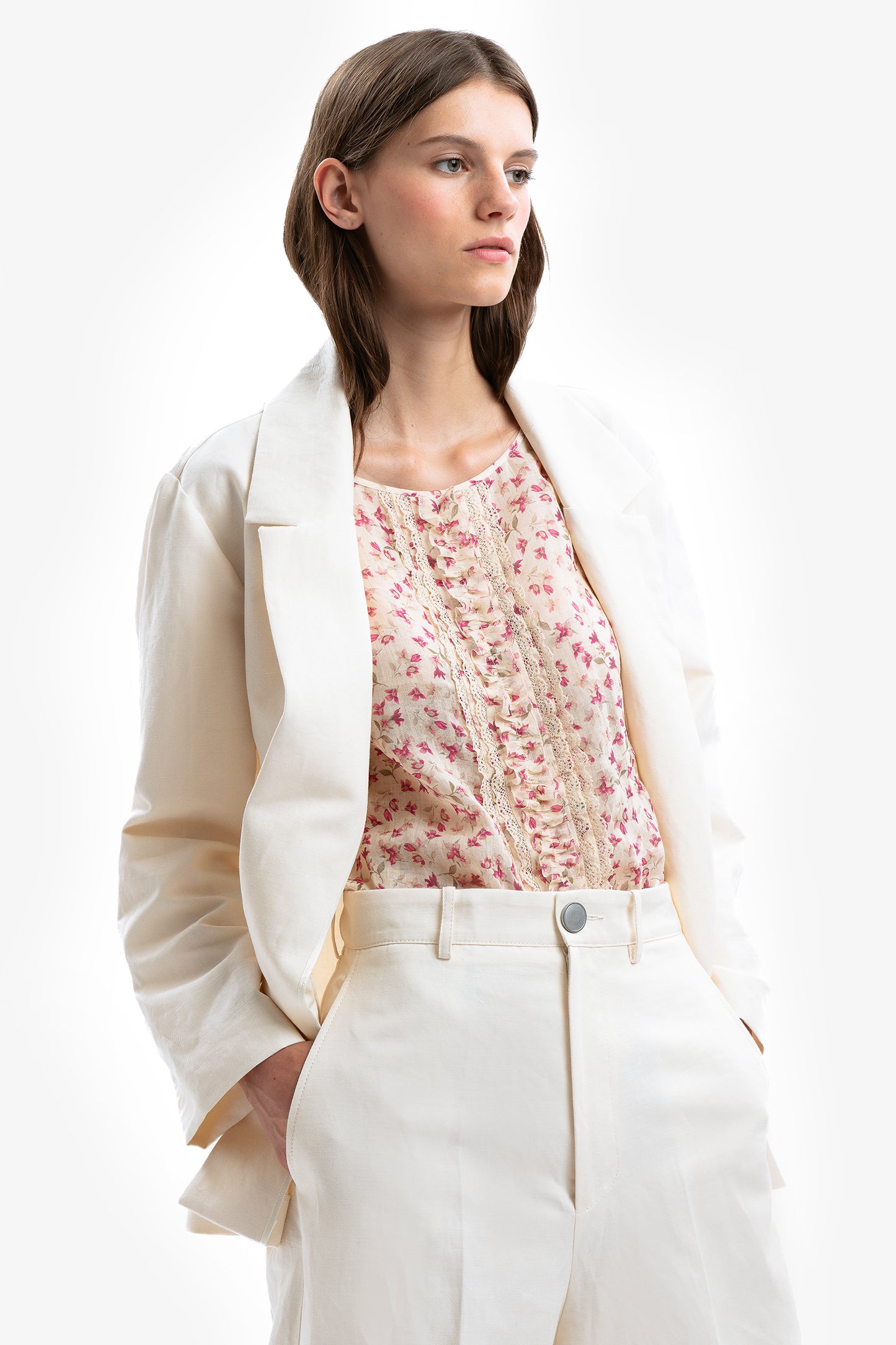 AMANDA - Blazer in cotone lino Blanca