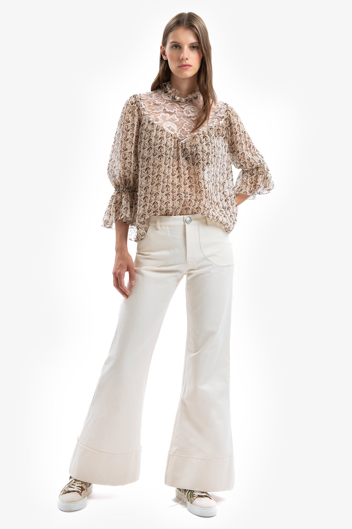 MAREA - Pantaloni in cotone lino Blanca