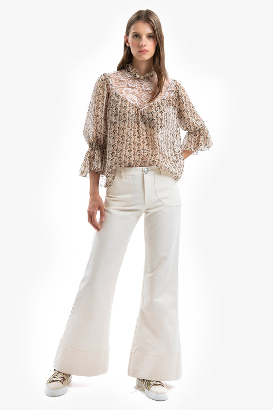 MAREA - Pantaloni in cotone lino Blanca