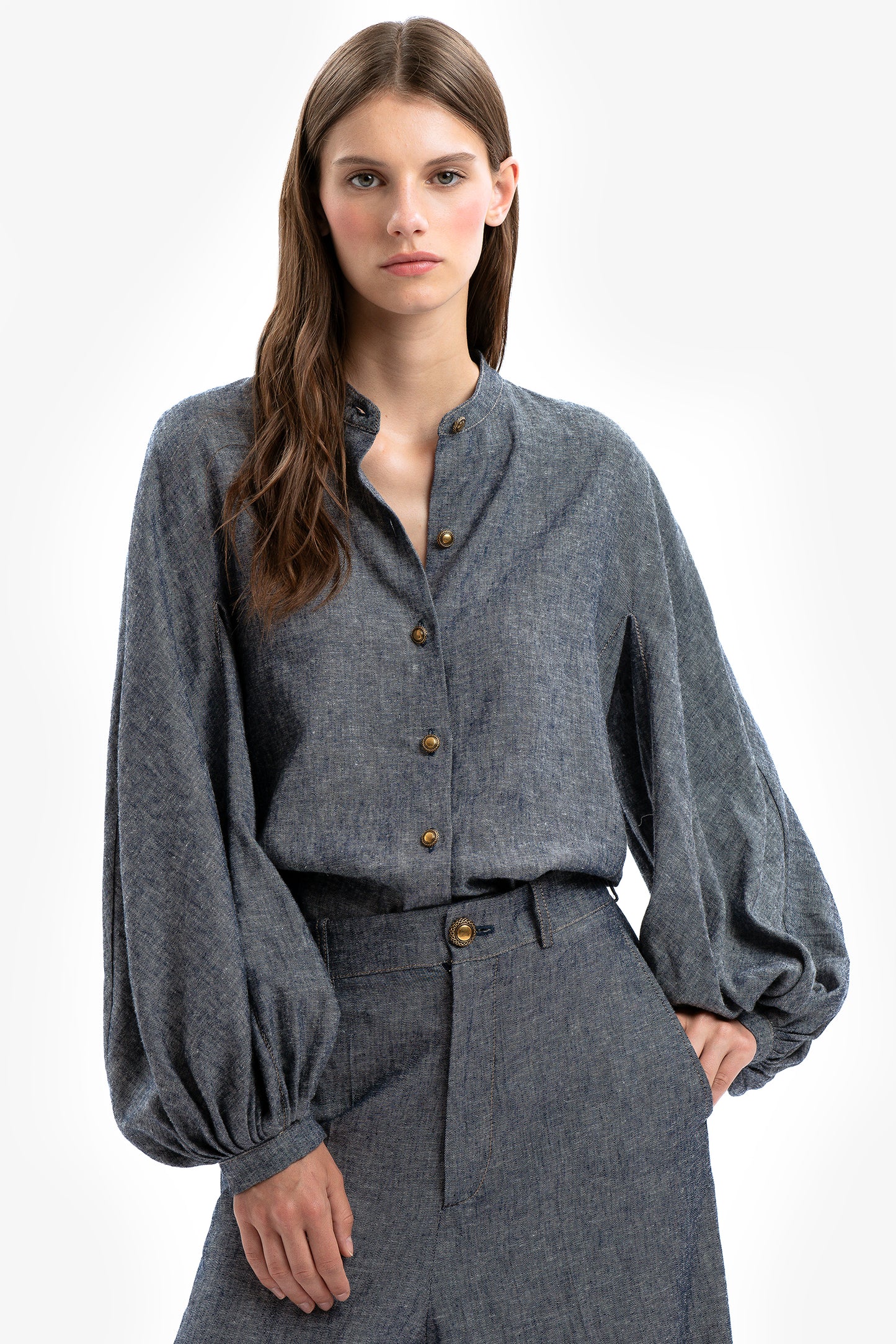 JASMIN - Camicia in lino effetto denim Azul