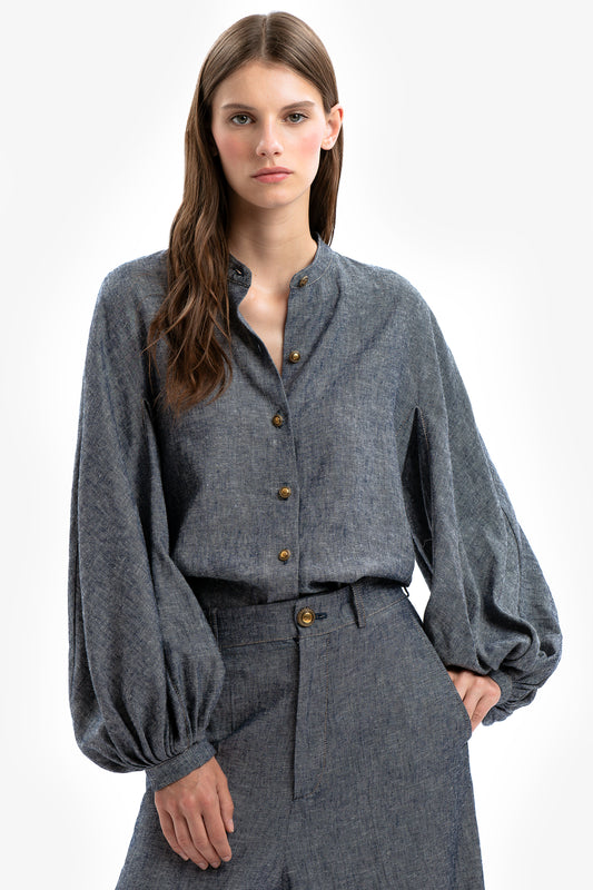 JASMIN - Camicia in lino effetto denim Azul