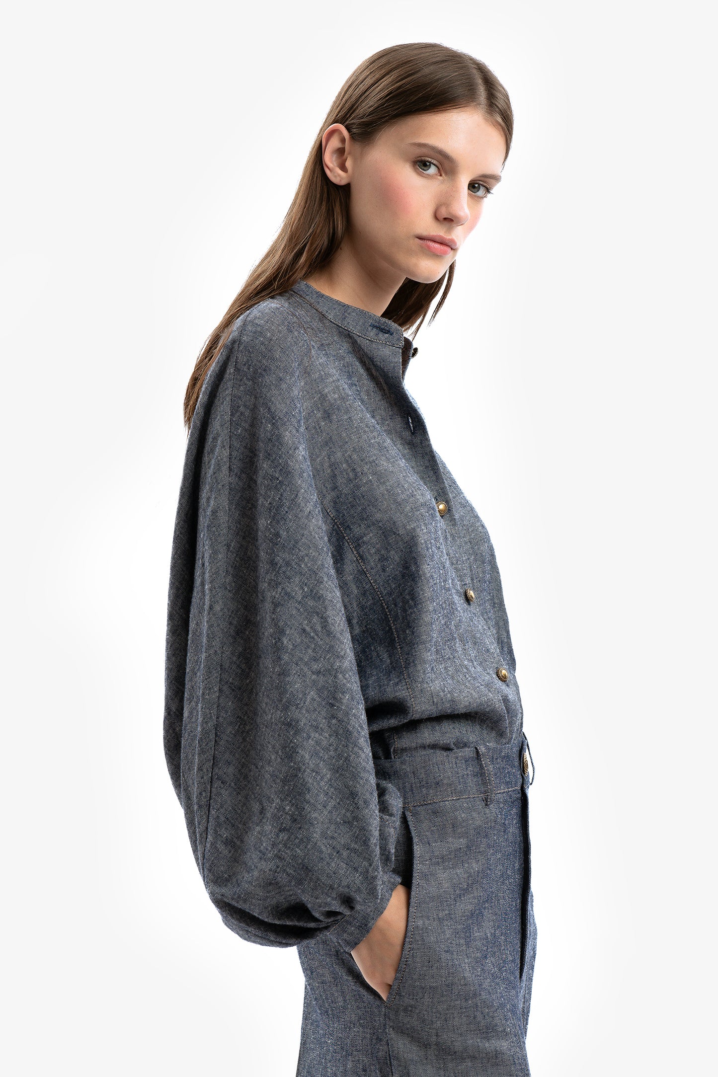 JASMIN - Camicia in lino effetto denim Azul