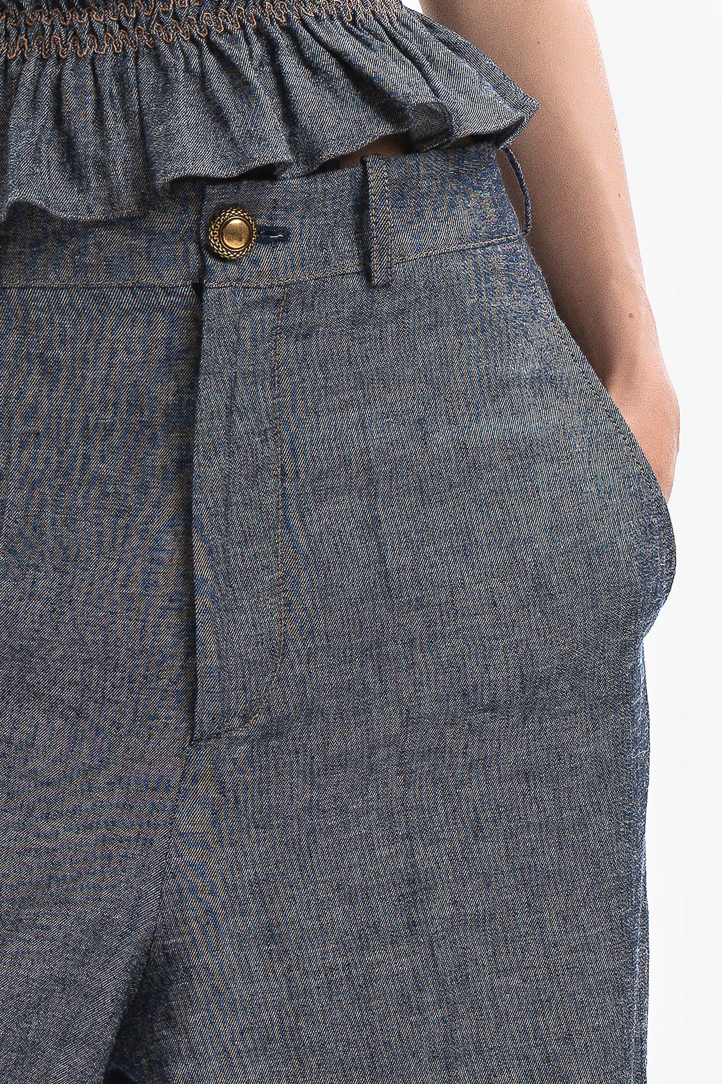 ARIA - Pantaloni baggy in lino effetto denim Azul