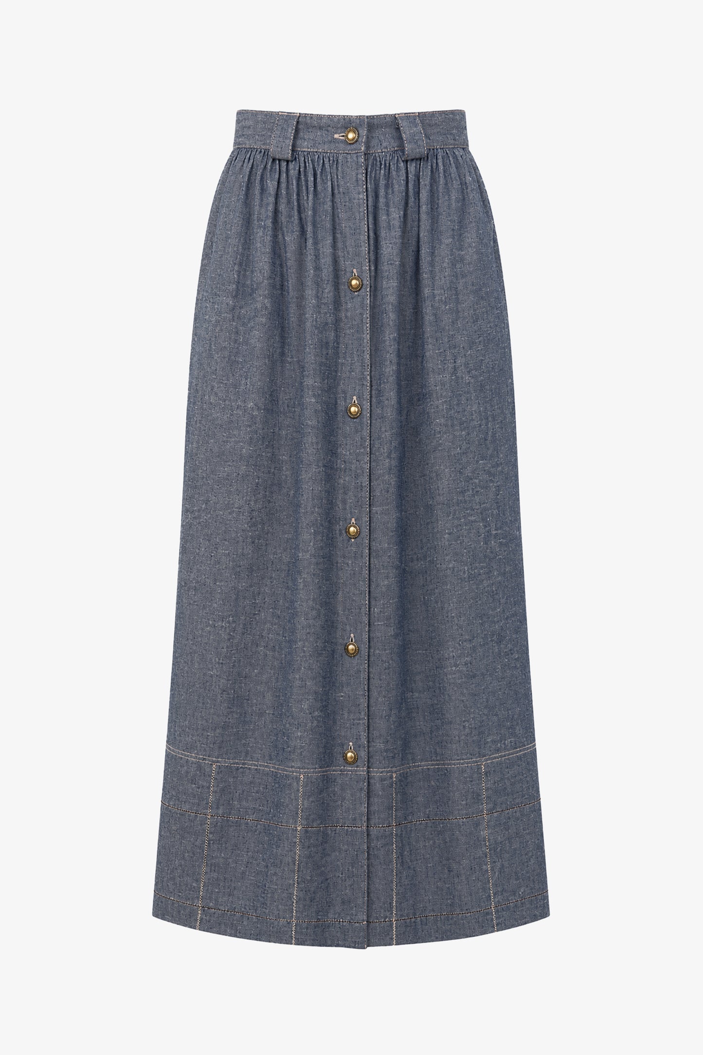 SARI - Denim-Effect Linen Skirt Azul