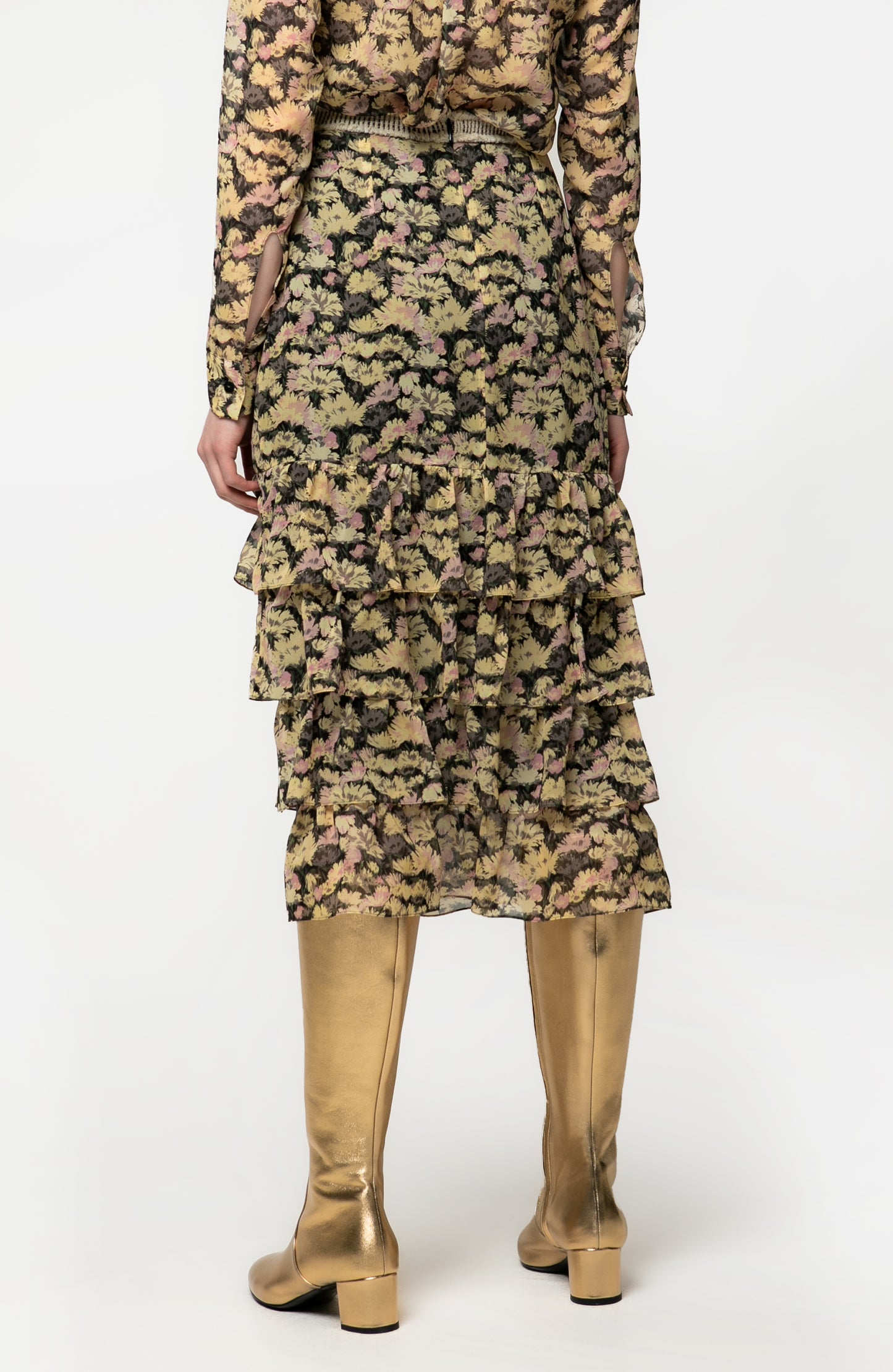 MICHELA - Foliage Long silk skirt