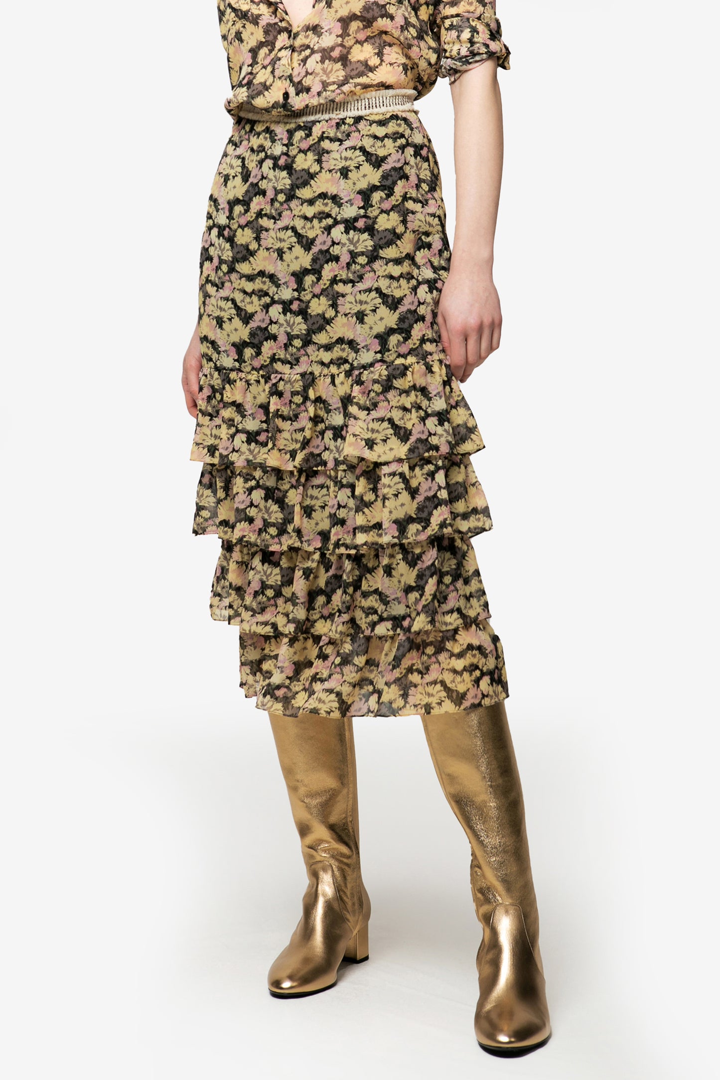MICHELA - Foliage Long silk skirt