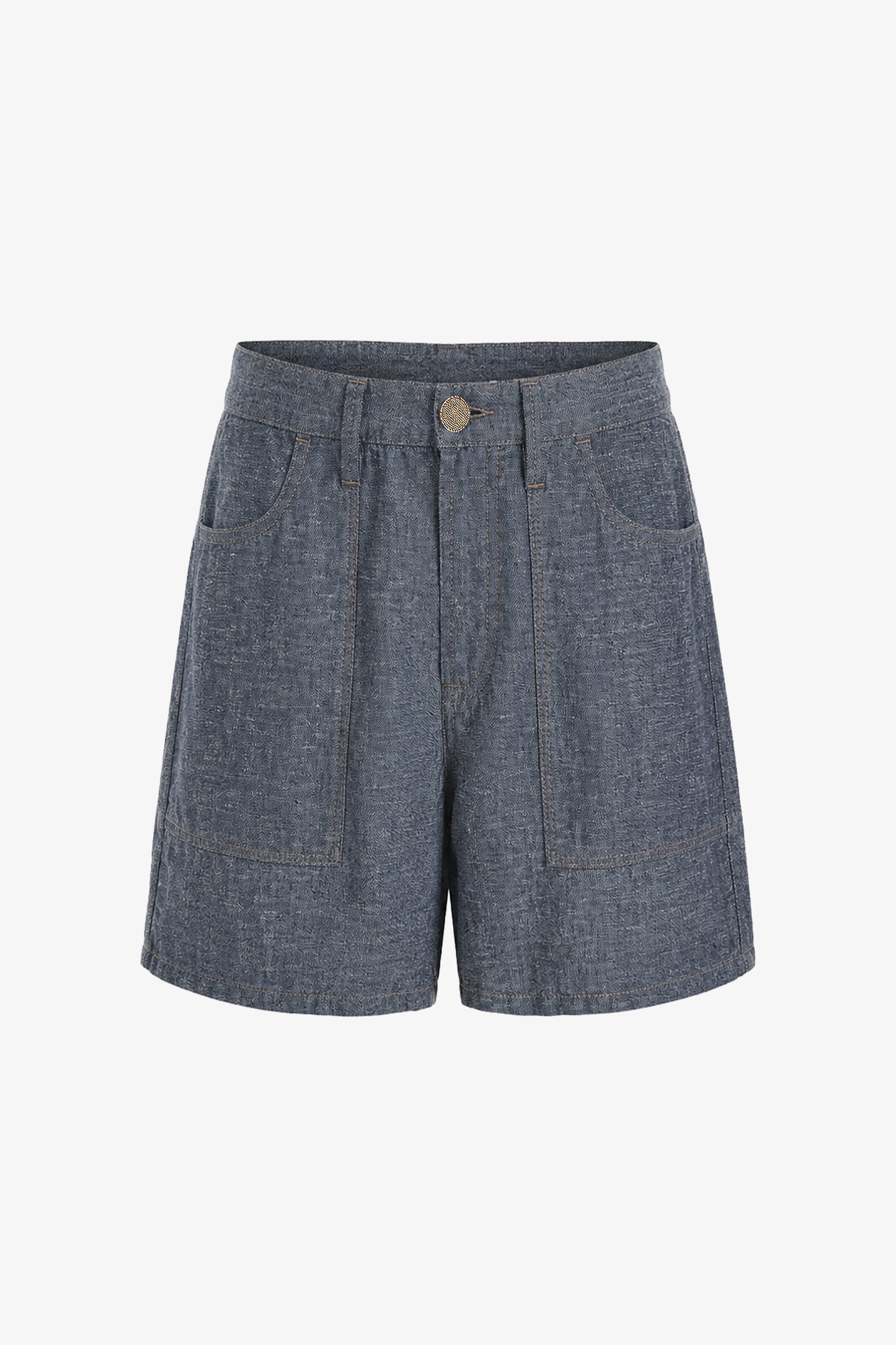 BETTA - Denim-Effect Linen Shorts Azul