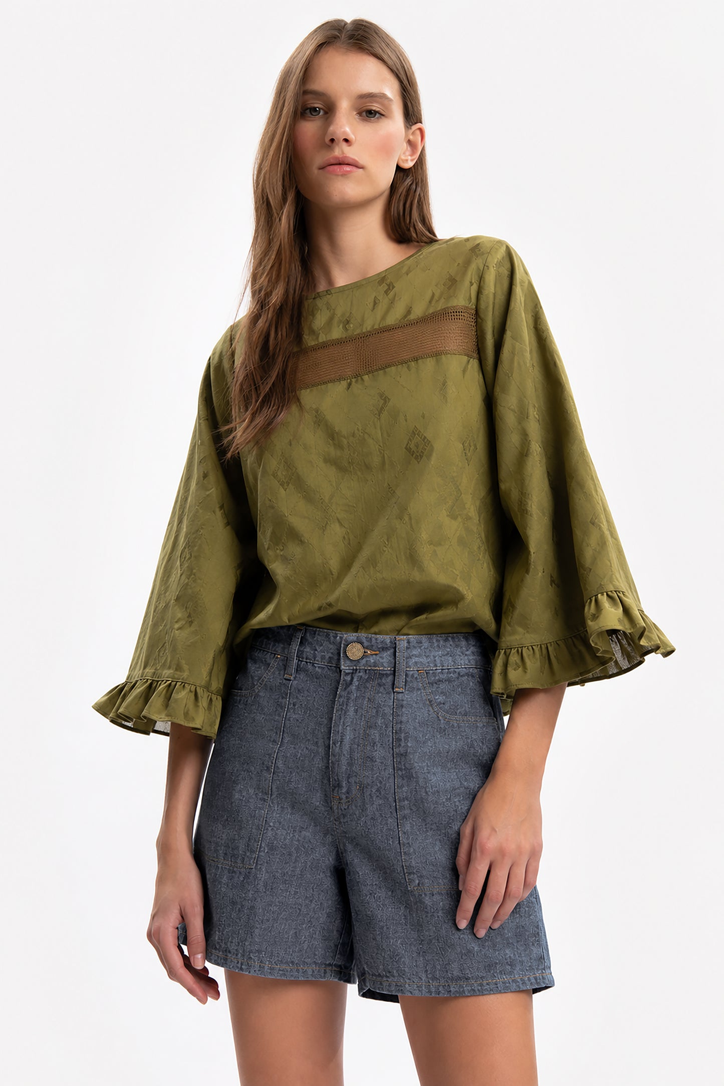 BETTA - Denim-Effect Linen Shorts Azul