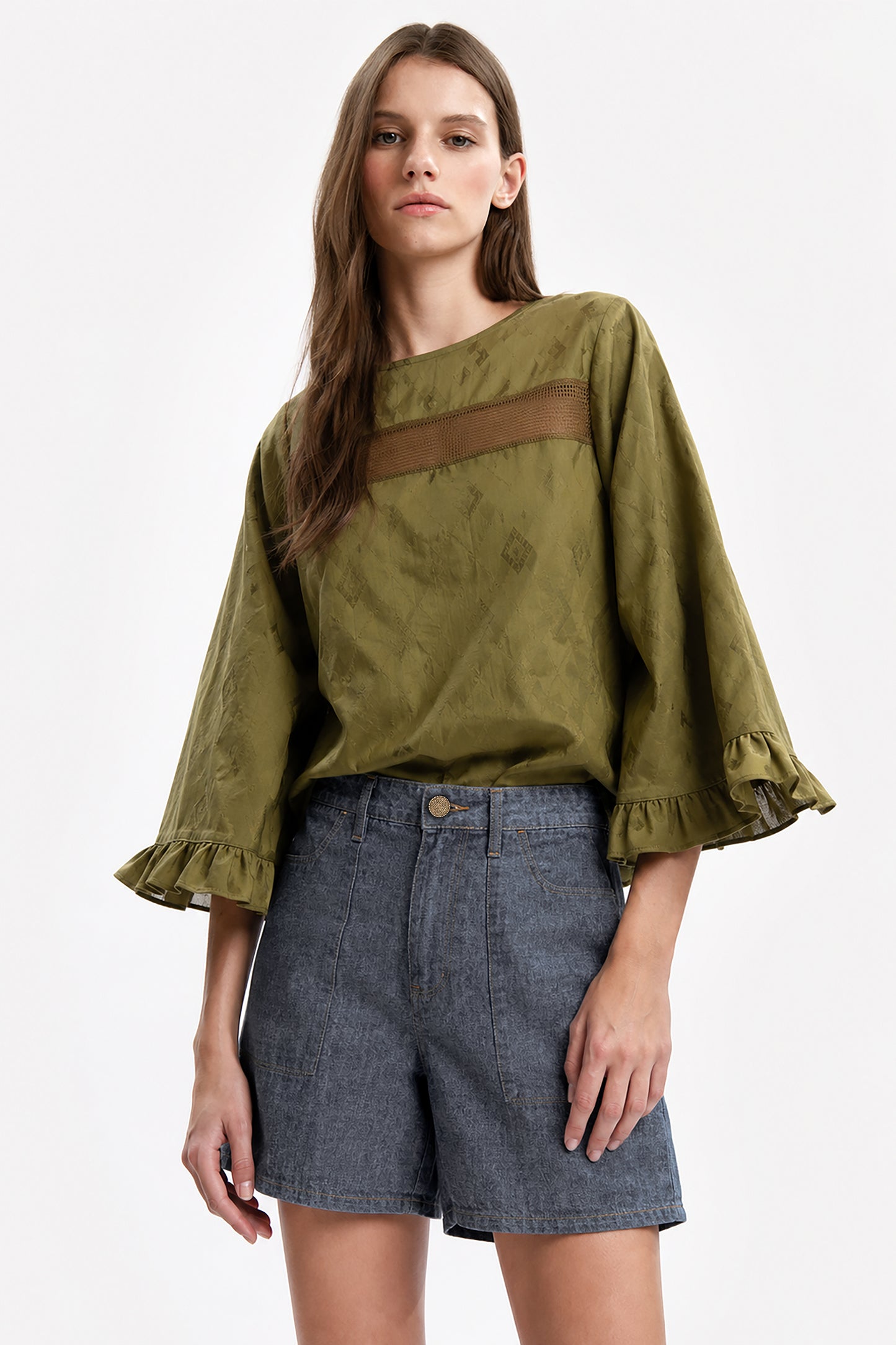 BETTA - Denim-Effect Linen Shorts Azul