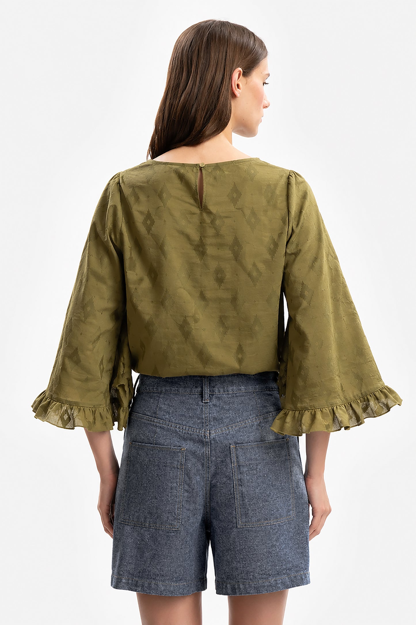 BETTA - Denim-Effect Linen Shorts Azul